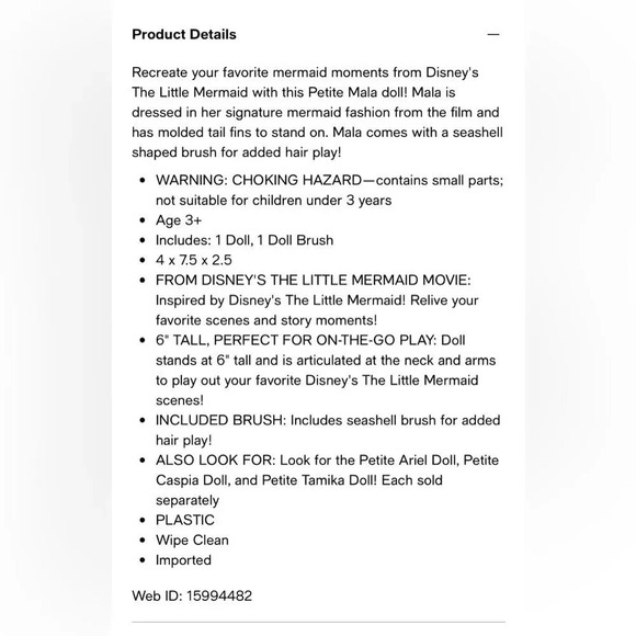 DISNEY The Little Mermaid Disney Princess‎ Live Action Petite Mala Doll - Picture 5 of 5